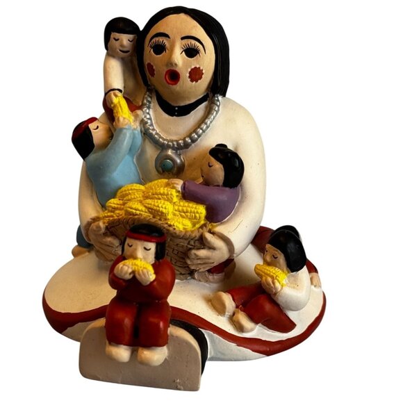 Pueblo Storyteller Mother 7 Children Corn on the Cob Tribal Crafted Figurine - Picture 1 of 6
